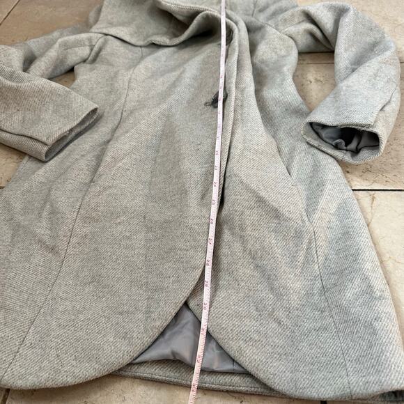T Tahari Womens S ? Oversized Drape Collar Pea Coat Wool Blend Gray Winter Fall - Picture 5 of 12